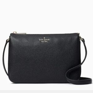 Kate Spade Leila Triple Gusset Crossbody bag black pebbled leather purse